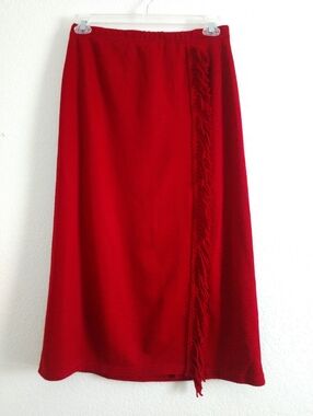 Lennie Nina Leonard Dark Red Midi Skirt SMALL Fringe Fall Winter Office Business